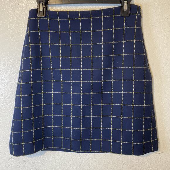 Ann Taylor LOFT A Line Skirt Fully Lined Navy Blue/Yellow Side Zipper Size 0 - Picture 1 of 6